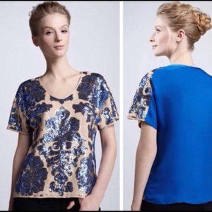 TRACY REESE for Target blue floral sparkly top S